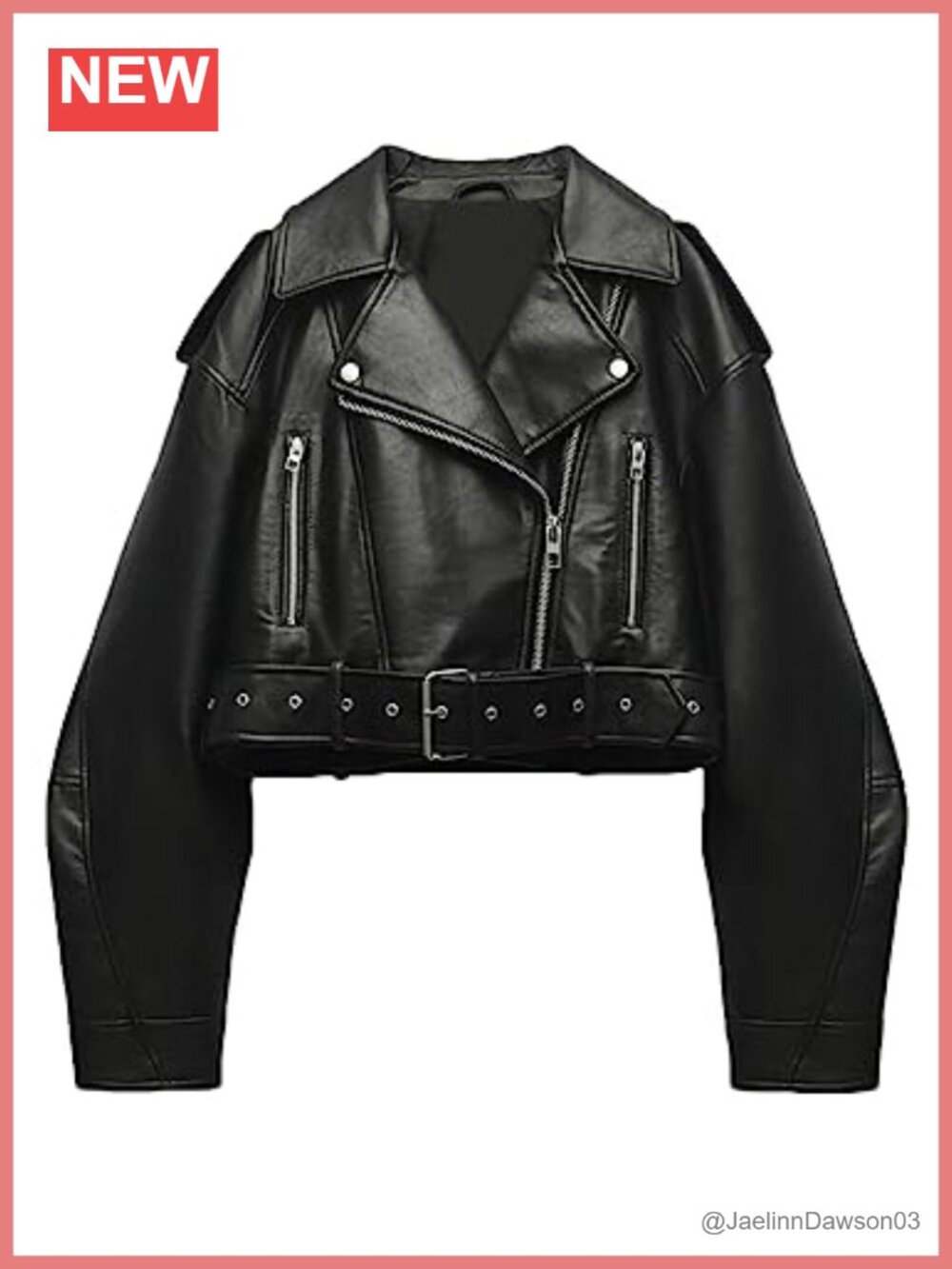 Faux Leather Cropped Moto Jacket Belted Zipper Biker Coat